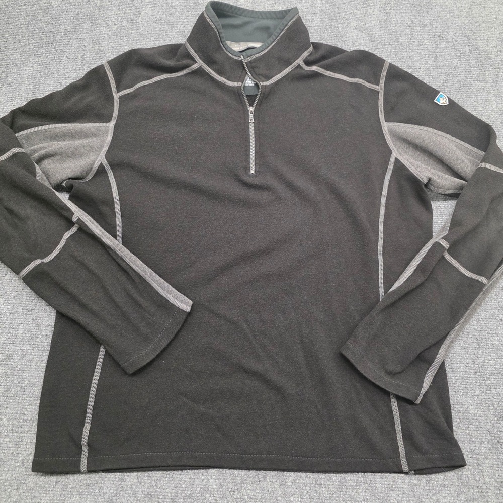 Kuhl Kashmira Mens Large Black Gray 1/4 Zip Fleece Pullover Sweater RN 103846